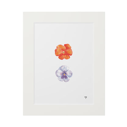 "Citrus & Periwinkle" Pansy Duo Fine Art Print