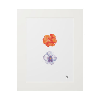 "Citrus & Periwinkle" Pansy Duo Fine Art Print